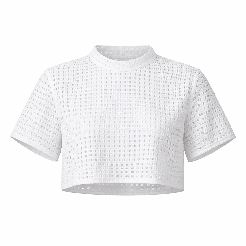 Forever 21 White Eyelet Cropped Tee